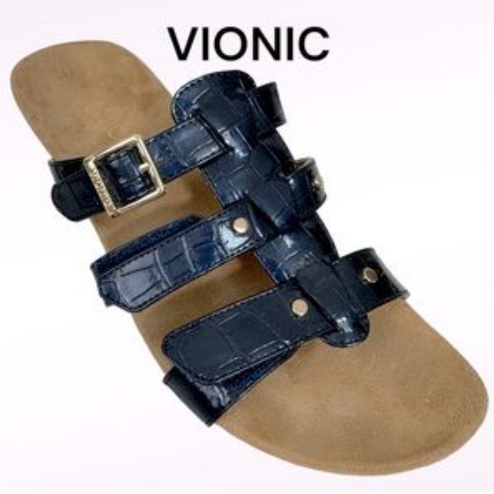 Vionic by Orthaheel Radia Blue Croc Embossed Wedge Sandals Size 9 Medium NWOT